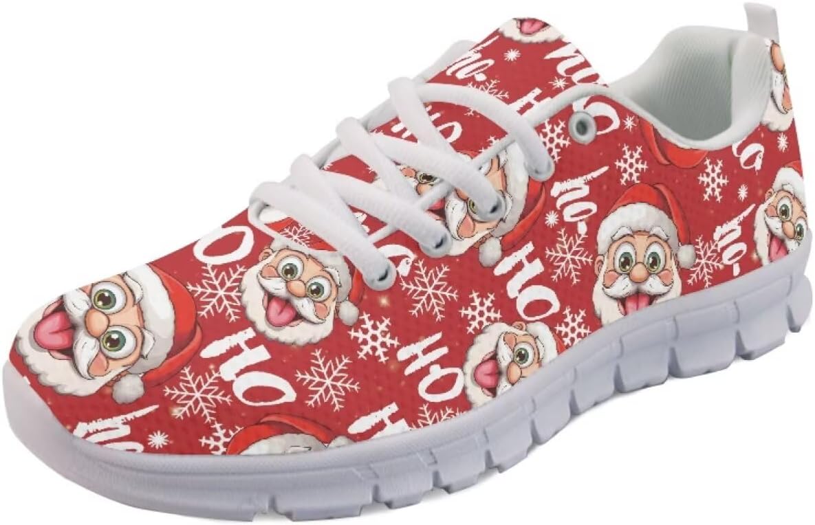 

Кроссовки Forchrinse для женщин и мужчин, дышащие, на шнуровке, для бега, повседневные, с сеткой, противоскользящие, теннисные, Santa Claus Print