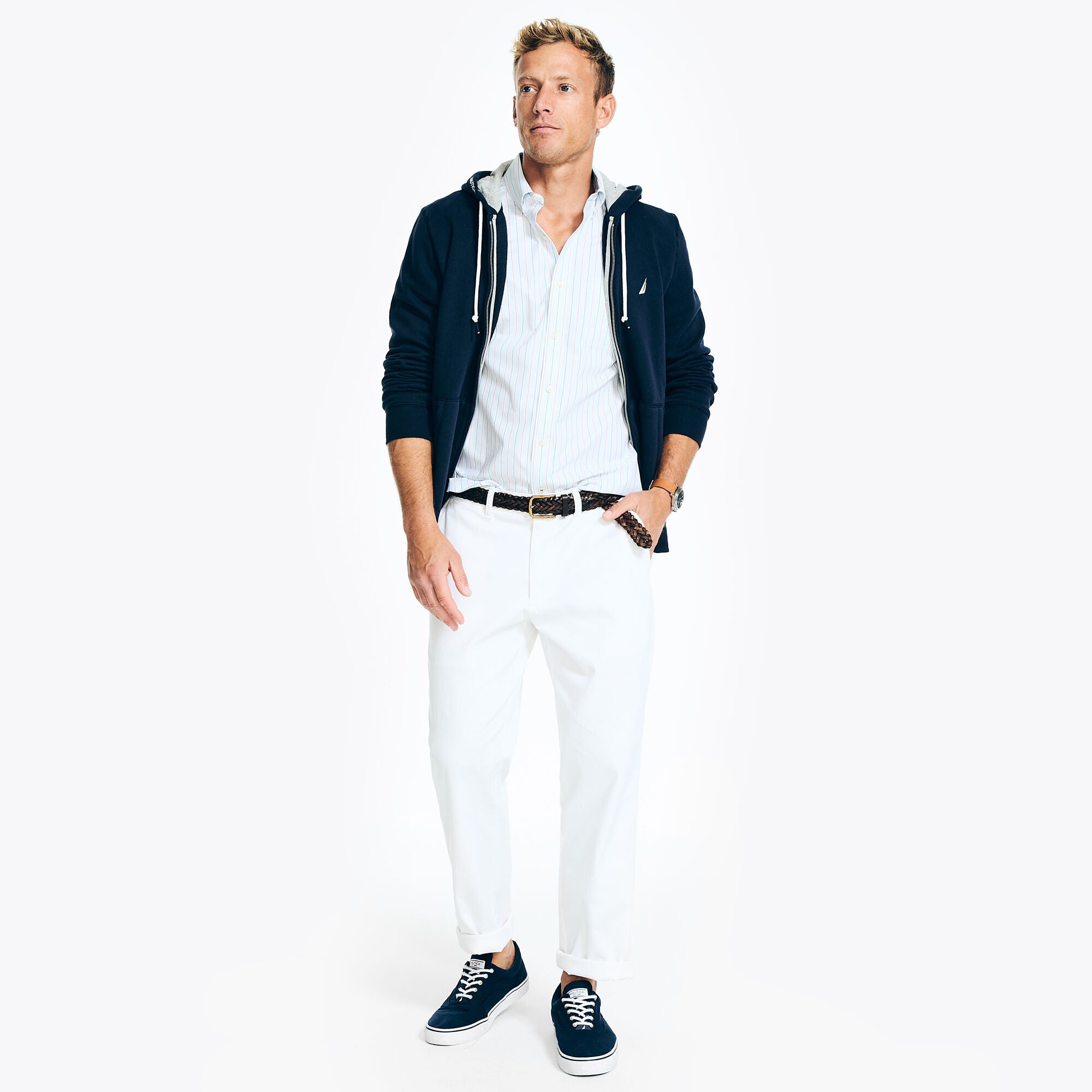 

Мужская полосатая рубашка-оксфорд с коротким рукавом Nautica, цвет soft blue 13-4200tcx