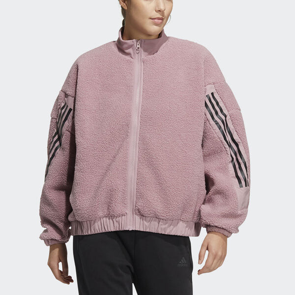Куртка contrasting colors stripe splicing sports jacket purple pink Adidas, розовый — фото 2