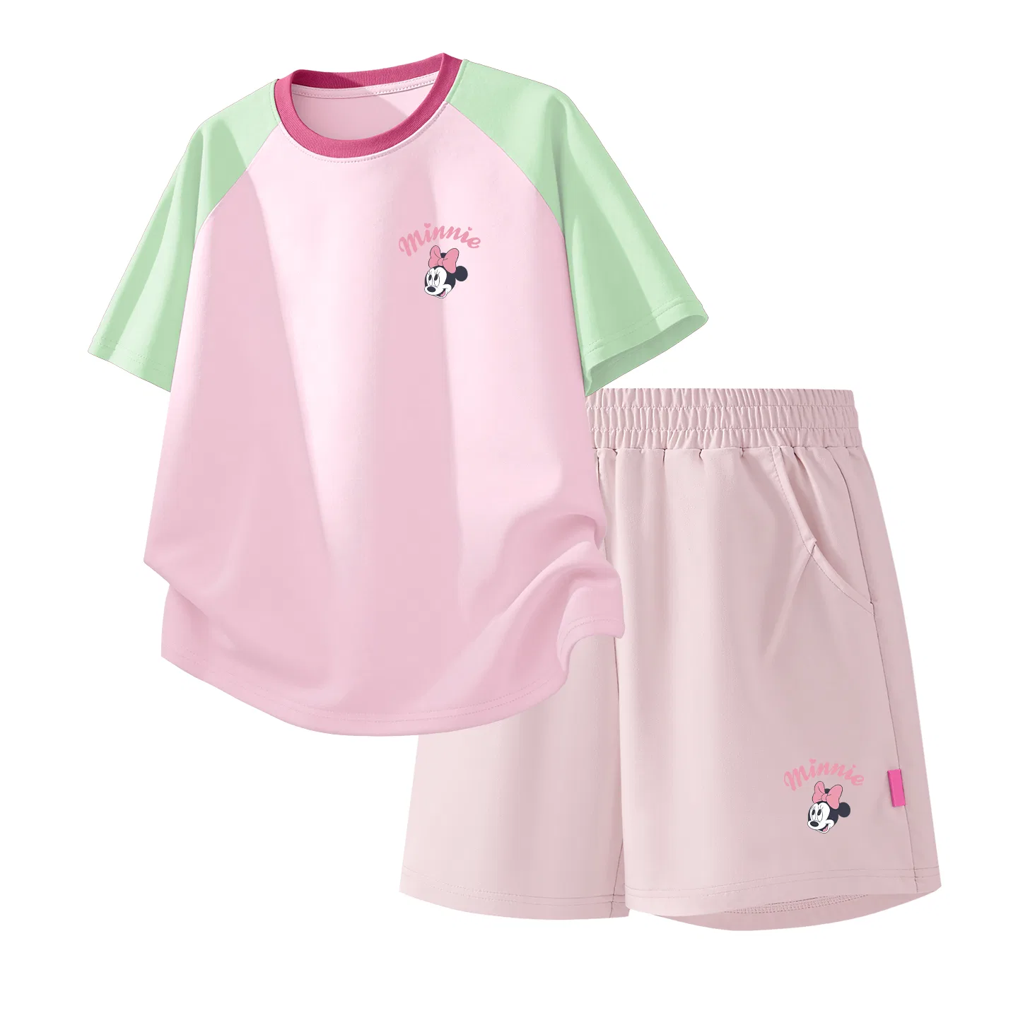 Детская повседневная спортивная футболка с круглым вырезом Disney, Dazzle Heart K Green Pink+Dazzle Heart K_Bottom Right Milk Glutenous Pink — фото 4