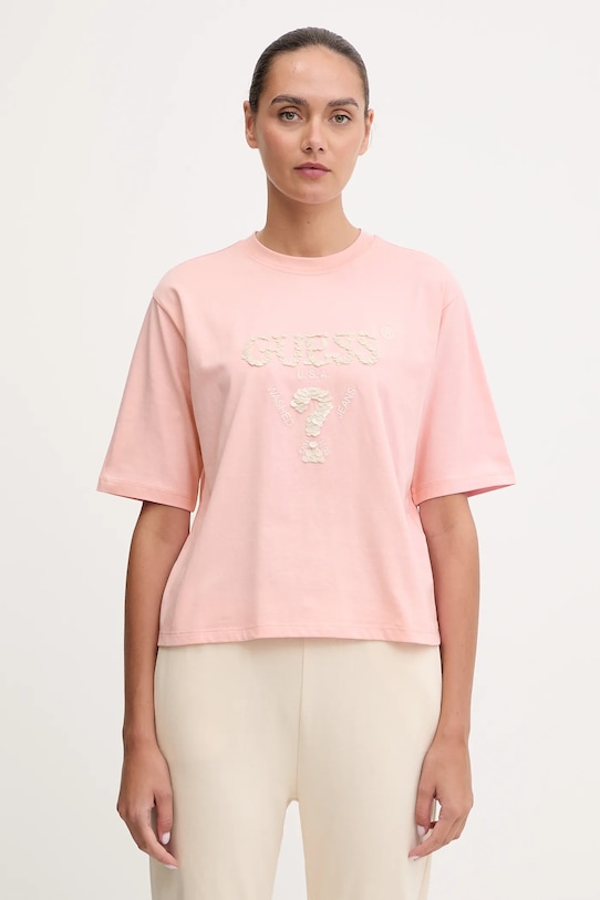 

Хлопковая футболка AURLIE Guess, розовый