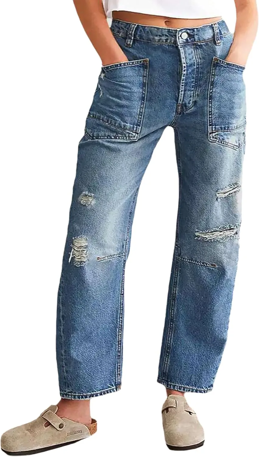 

Джинсы Barrel для женщин Ripped Mid Rise Baggy Wide Leg TACSTRUN