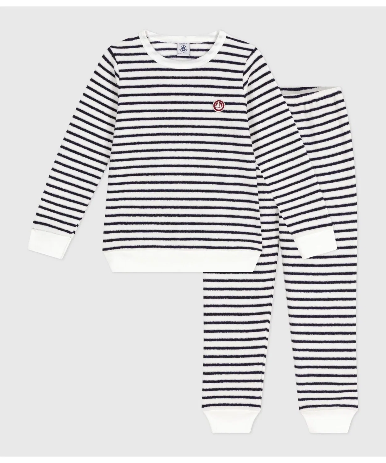 Пижама с бордовым принтом Petit Bateau, длинный рукав, белый с голубым — фото 4
