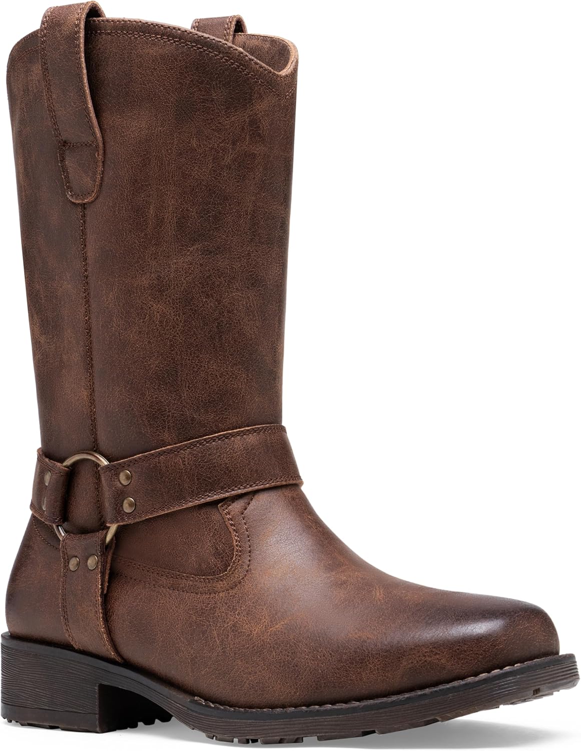 

Ковбойские сапоги JOUSEN для мужчин, кожаные мужские ковбойские сапоги, мотоботинки в западном стиле, ретро, квадратный носок, мужские ботинки с ремешком, коричневый