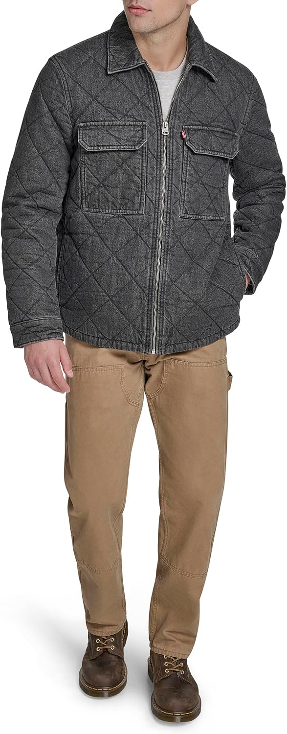 Мужская рабочая куртка Levi's с двумя нагрудными карманами, Black Wash Denim Diamond Quilt — фото 2