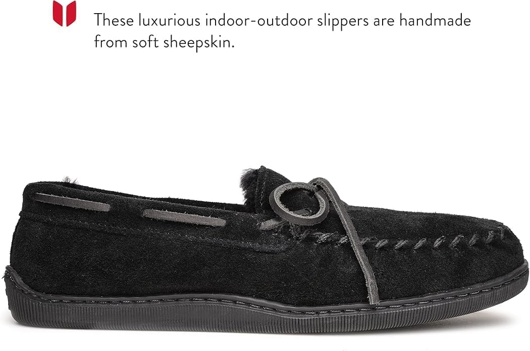 Мужские мокасины Minnetonka с жесткой подошвой из овчины, черный — фото 4