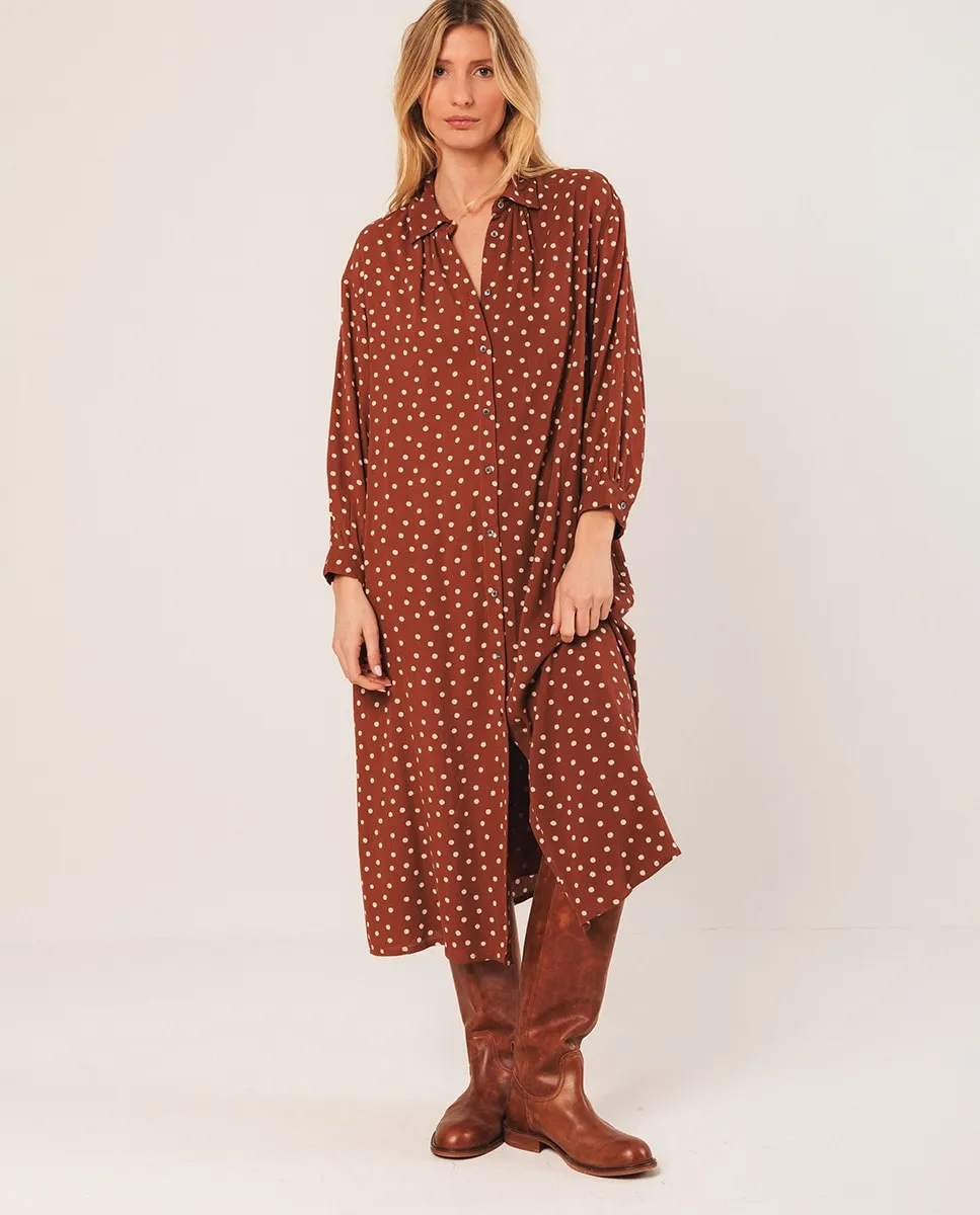 

Миди-платье с длинными рукавами и воротником-рубашкой Indi & Cold, бордовый