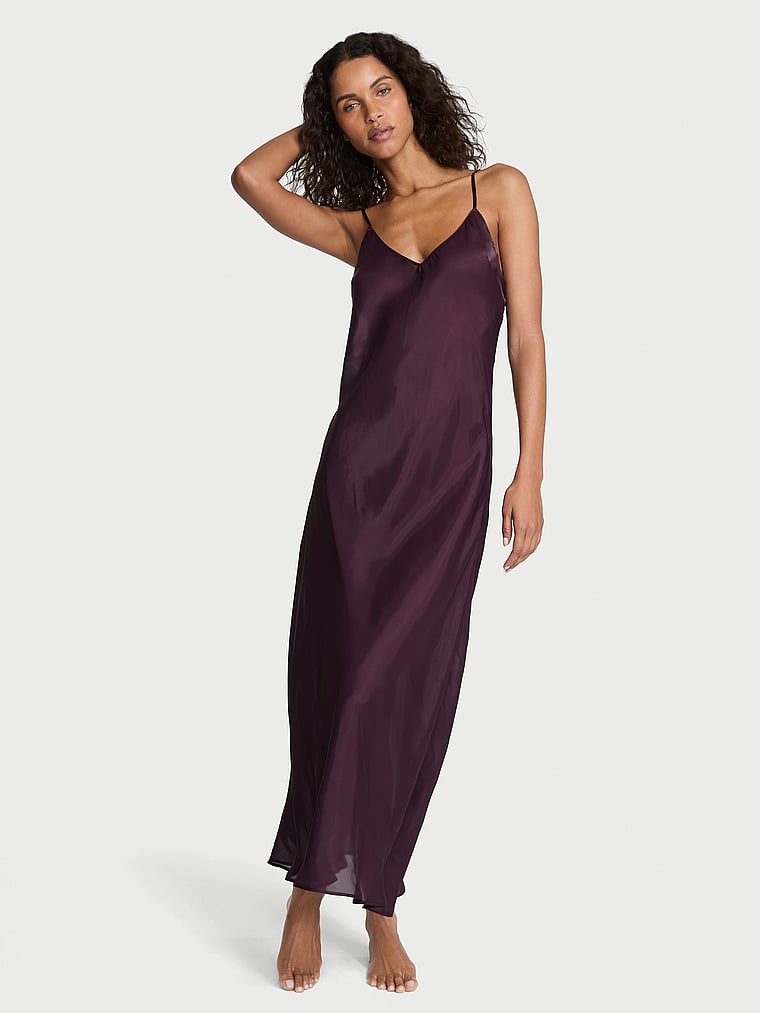 

Роскошное длинное платье-комбинация из прозрачного атласа Victoria'S Secret, цвет winter wine