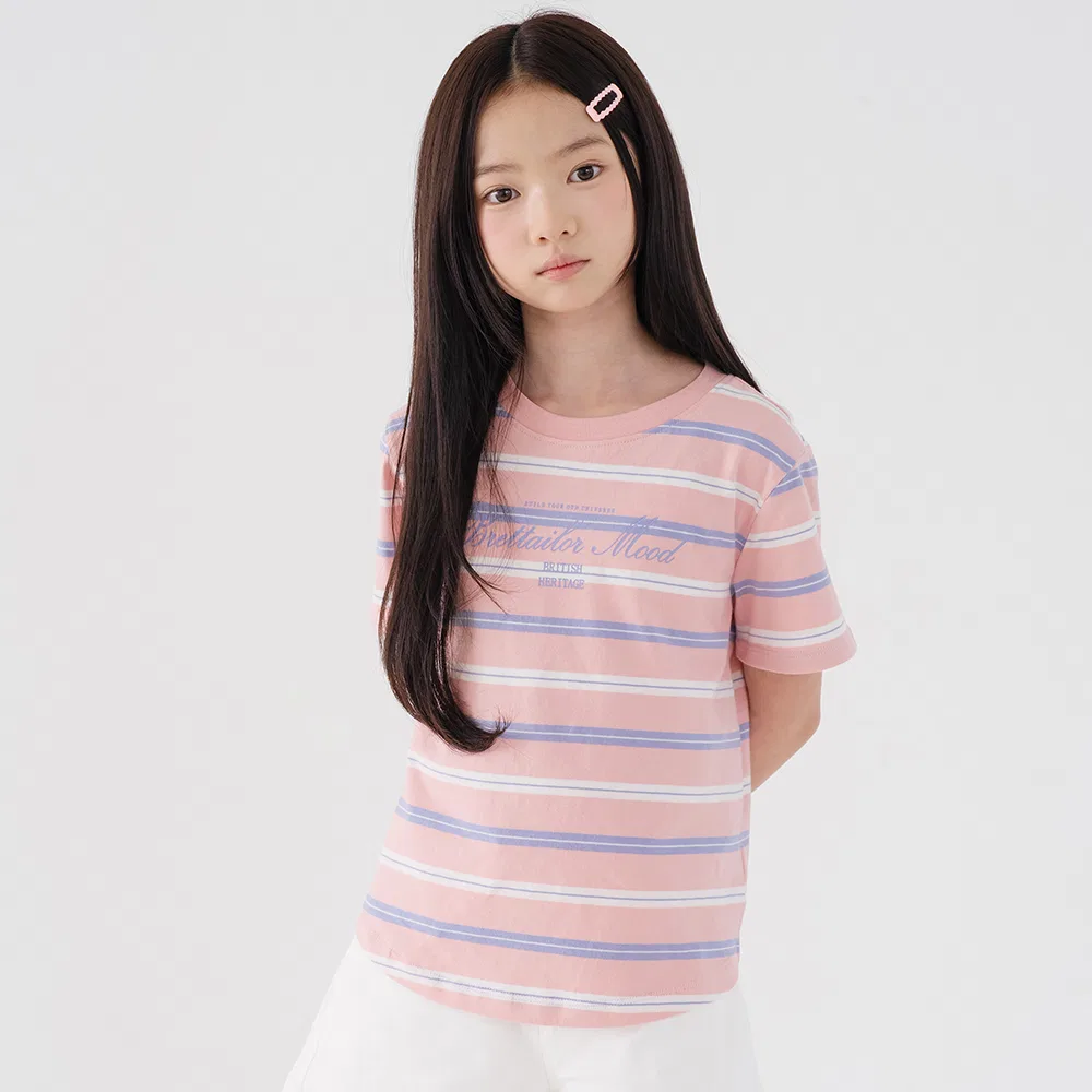 Детская футболка с круглым подолом в полоску Blush Pink от Brettailor — фото 3