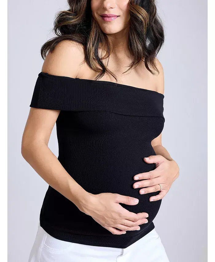 

Топ для беременных с короткими рукавами и открытыми плечами из трикотажной резинки – Motherhood Motherhood Maternity, белый