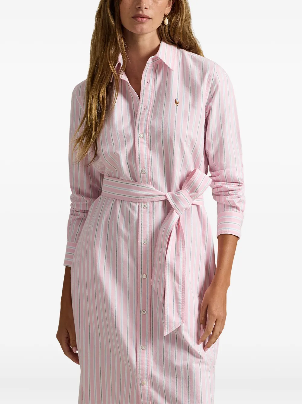 Полосатое платье с поясом Polo Ralph Lauren, розовый — фото 4