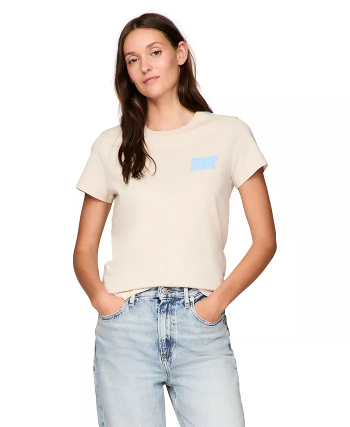 

Женская хлопковая футболка Regular-Fit с логотипом Bubble Tommy Jeans, коричневый/бежевый