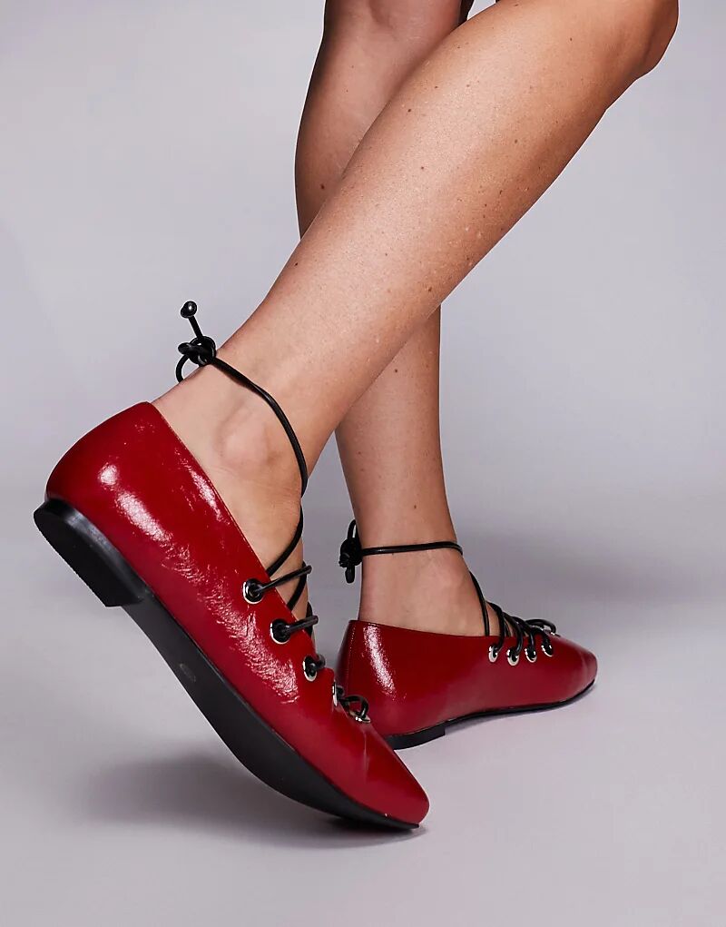 Туфли Public Desire Wide Fit со шнуровкой вишневого цвета — фото 2