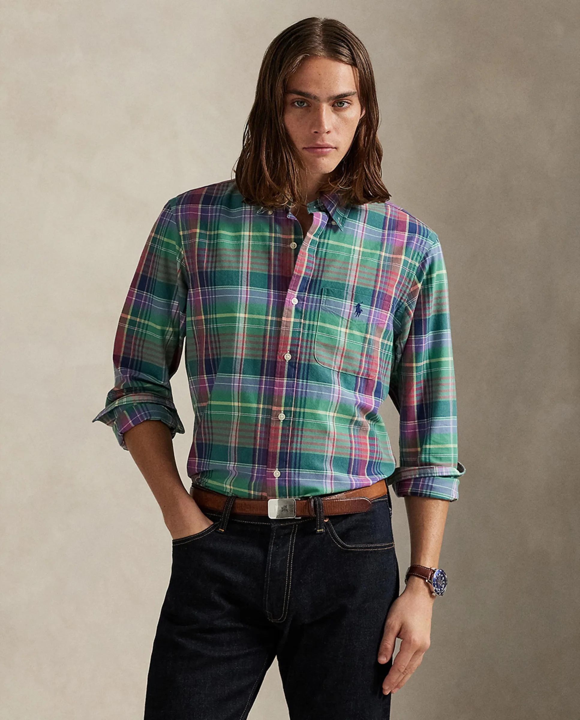 

Мужская оксфордская рубашка из хлопка Классический крой Polo Ralph Lauren, зеленый