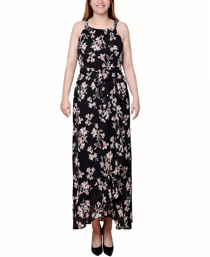 

Миниатюрное макси-платье из шифона с запахом на шее NY Collection, черный