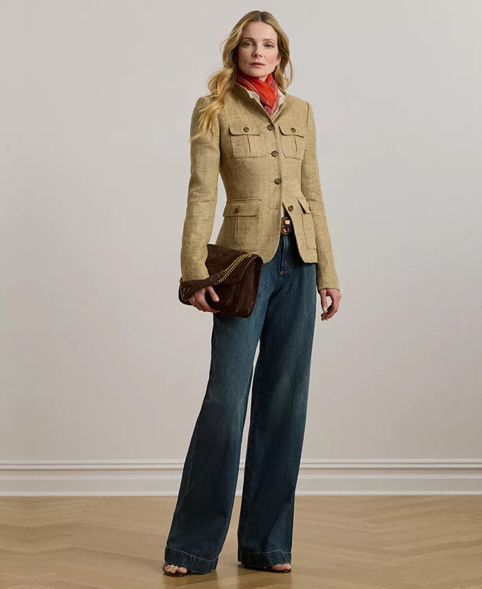 

Женские джинсы с высокой талией и широкими штанинами со складками Lauren Ralph Lauren, синий