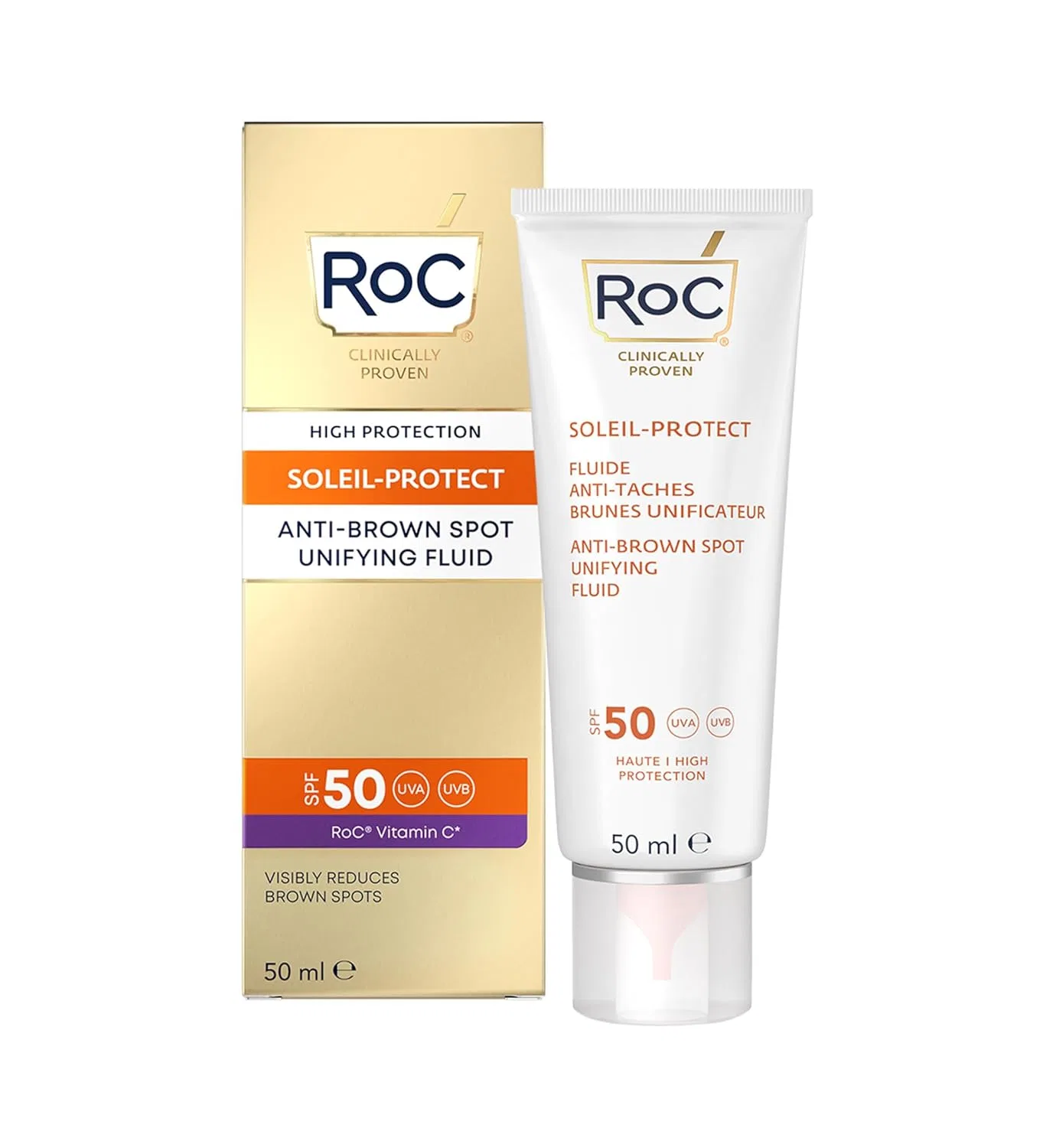 Солнцезащитный флюид RoC Soleil Protect Anti Brown Spot Unifying Fluid SPF 50+ с витамином C, 50 мл Roc