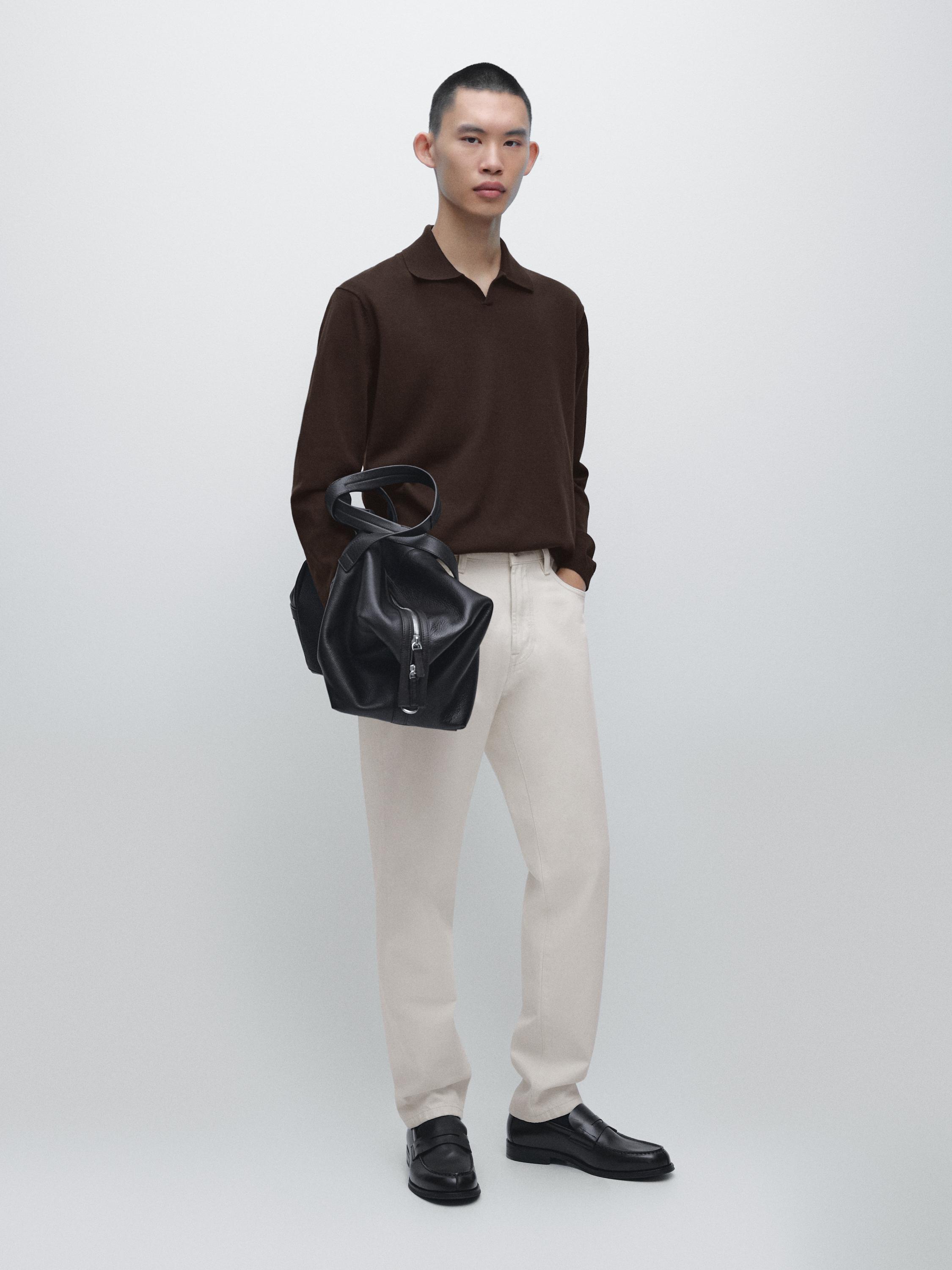 

Вязаный хлопковый свитер-поло Massimo Dutti, brown marl