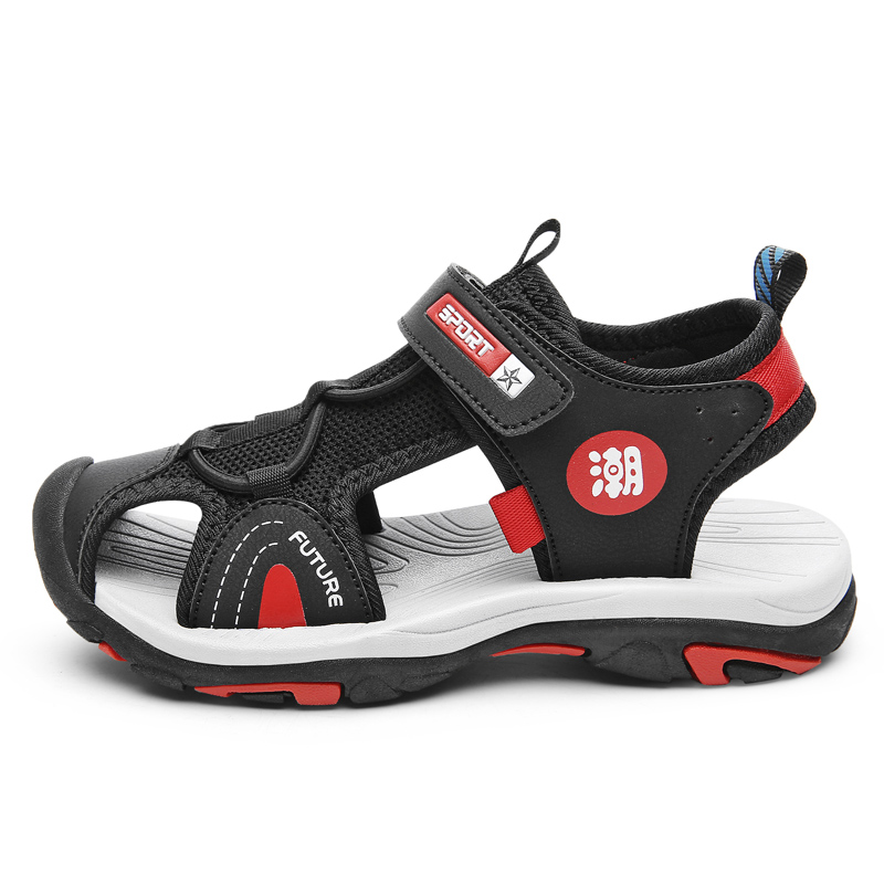 

Детские сандалии с противоскользящей подошвой, амортизирующие, устойчивые к истиранию, дышащие ZHULE, черный/красный