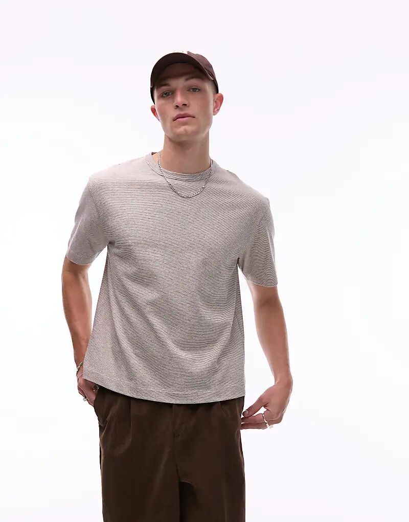 

Футболка Topman укороченного кроя в тонкую полоску цвета экрю