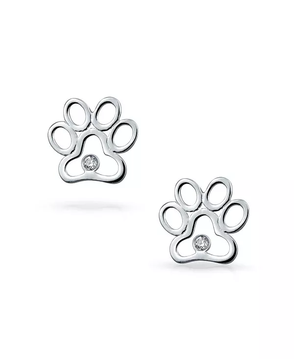 

Серьги-Гвоздики Bff CZ для любителей домашних животных с изображением кошачьих лап из стерлингового серебра Bling Jewelry, silver