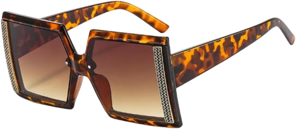 

Модные солнцезащитные очки класса люкс квадратной формы для женщин, винтажные, увеличенного размера, в большой оправе, черные, с защитой от УФ-излучения UV400 LVTFCO, Leopard