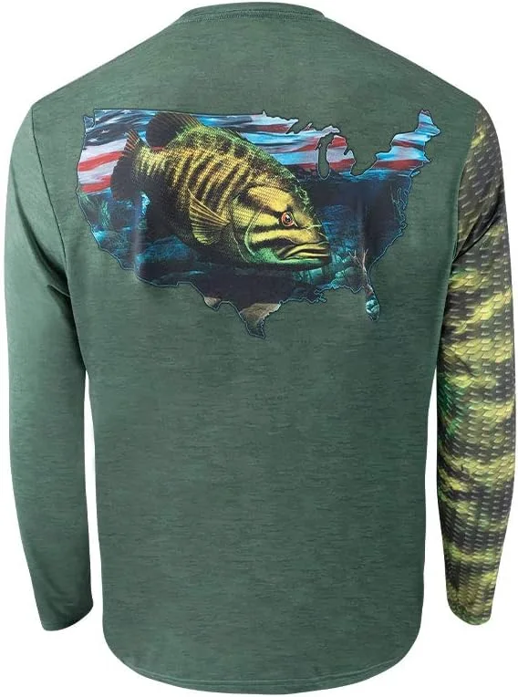 

Футболка для рыбалки Salty Scales Smallmouth Bass с длинным рукавом, Dri-Fit