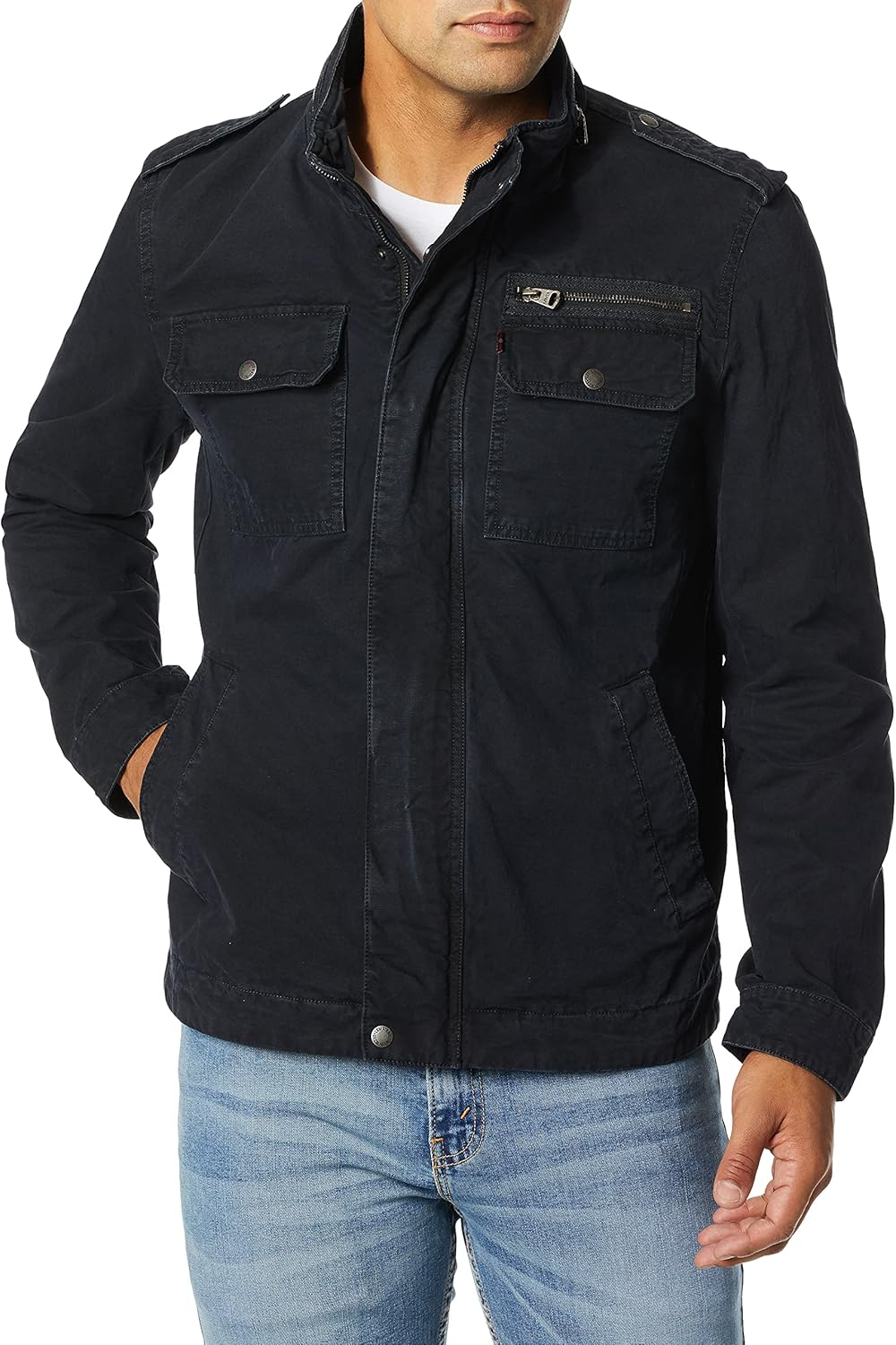 

Мужская военная куртка Levi's из стираного хлопка (стандартные размеры, большие и высокие), Navy Unfilled