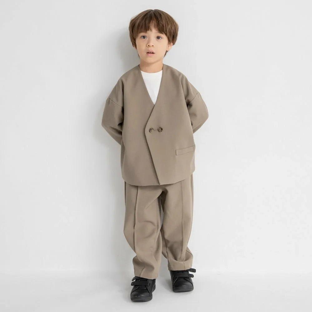 Комплект из двух предметов: пиджак без воротника и зауженные брюки. Branshes, beige — фото 2