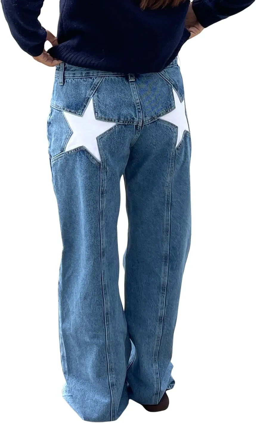 

Женские джинсы Baggy Wide Leg с принтом звезд Eofnengsohio