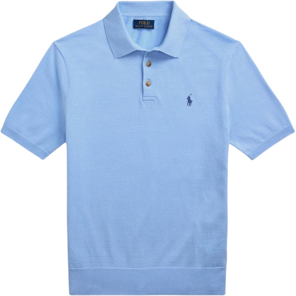 Поло с вышитым логотипом и узором Polo Ralph Lauren, светло-голубой — фото 2