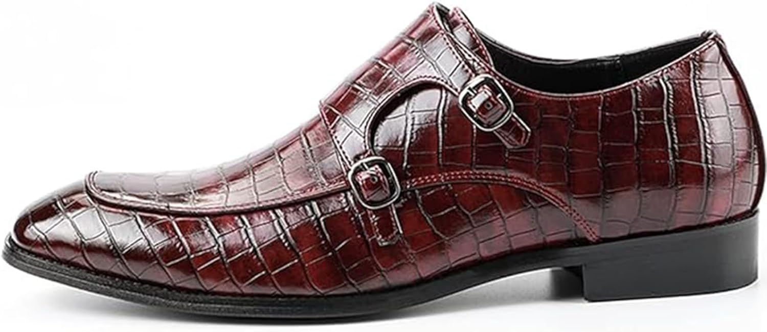 

Мужские кожаные оксфорды с двойной монк-ремешком, слипоны, деловые и повседневные туфли, удобные свадебные обувь Xinduoyu, красный