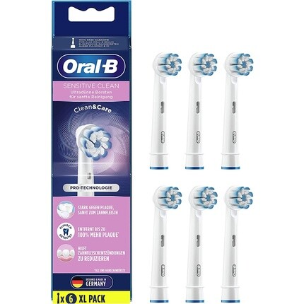 

Сменные насадки для электрической зубной щетки Oral-B Sensitive Clean, 6 шт. — бережная чистка зубов с ультратонкими щетинками, Oral B