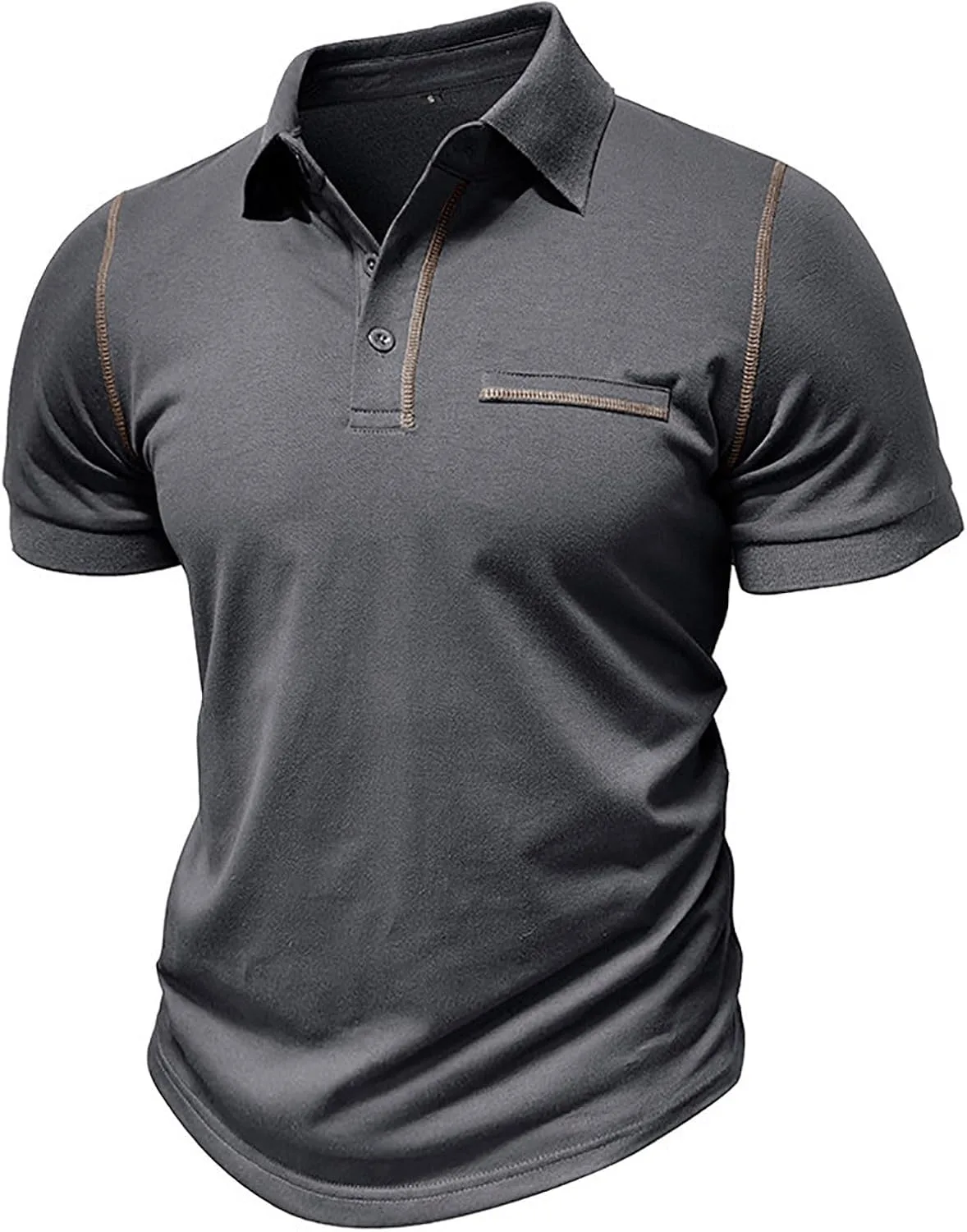 Мужская поло с карманом, короткий рукав, slim fit, цветной блок — фото 3