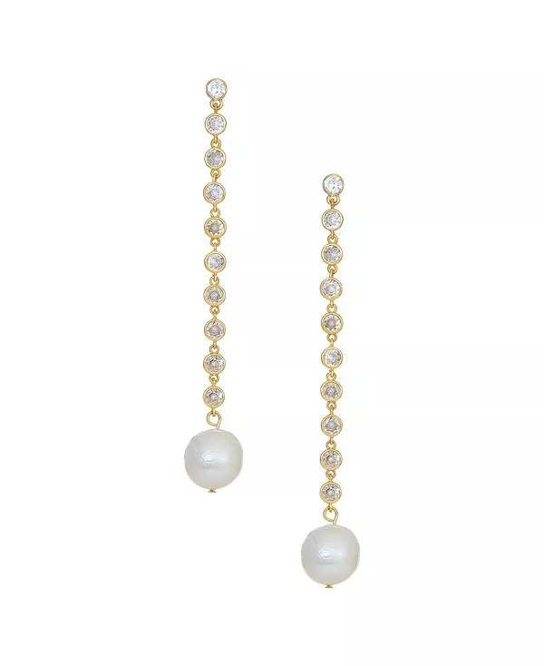 

Серьги-Капли с цепочкой из кубического циркония и пресноводным жемчугом, покрытые 18-каратным золотом Ettika, gold