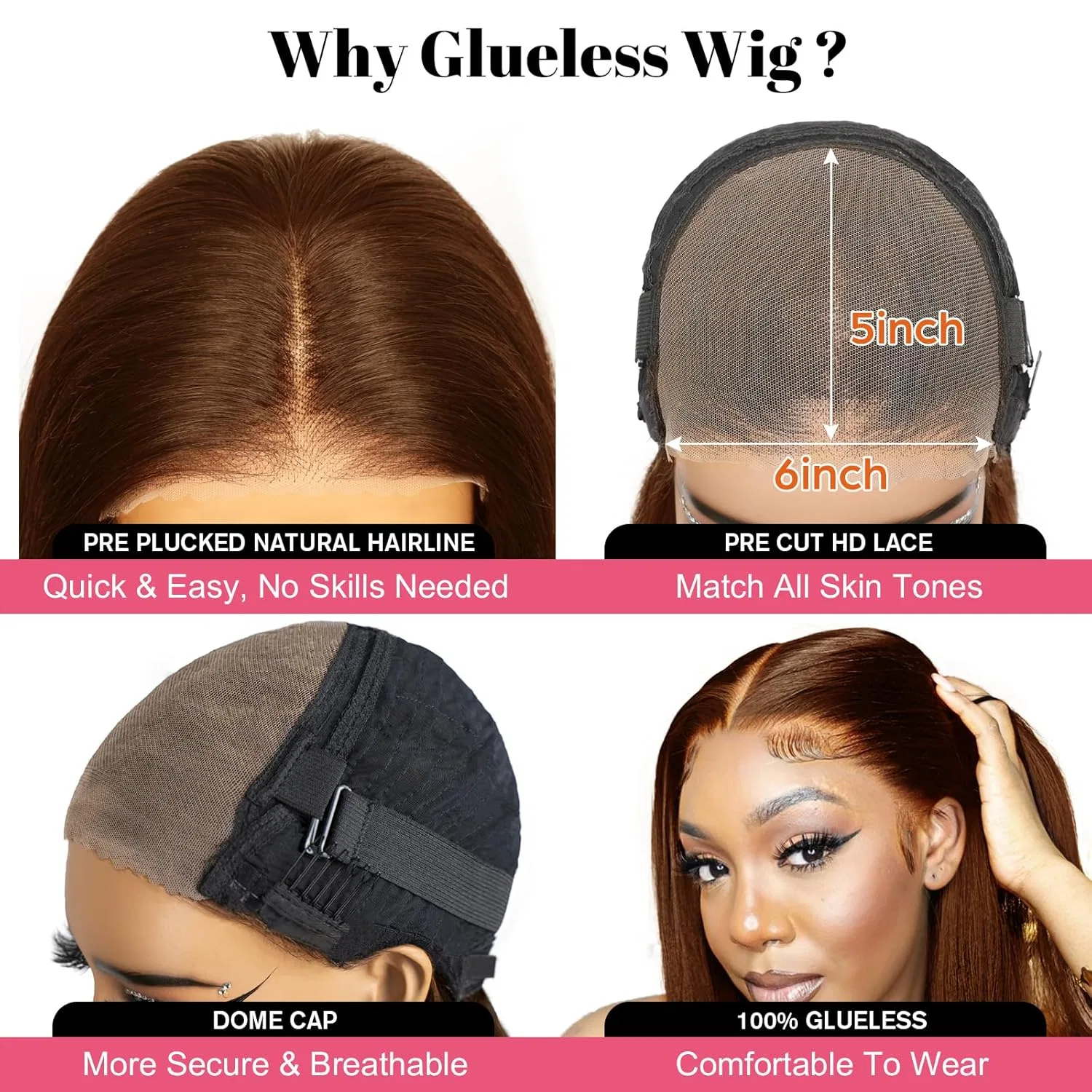 Женский парик из натуральных волос Beluck Wear And Go Glueless Wig, прямой, шоколадно-коричневый, 18 дюймов Beluck, Chocolate Brown 5X6 Pre Cut Lace Human Hair Wig — фото 3