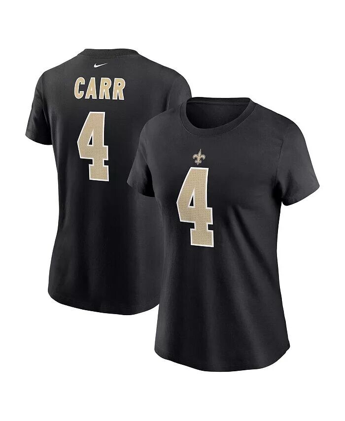 

Женская черная футболка с именем и номером игрока Derek Carr New Orleans Saints Nike