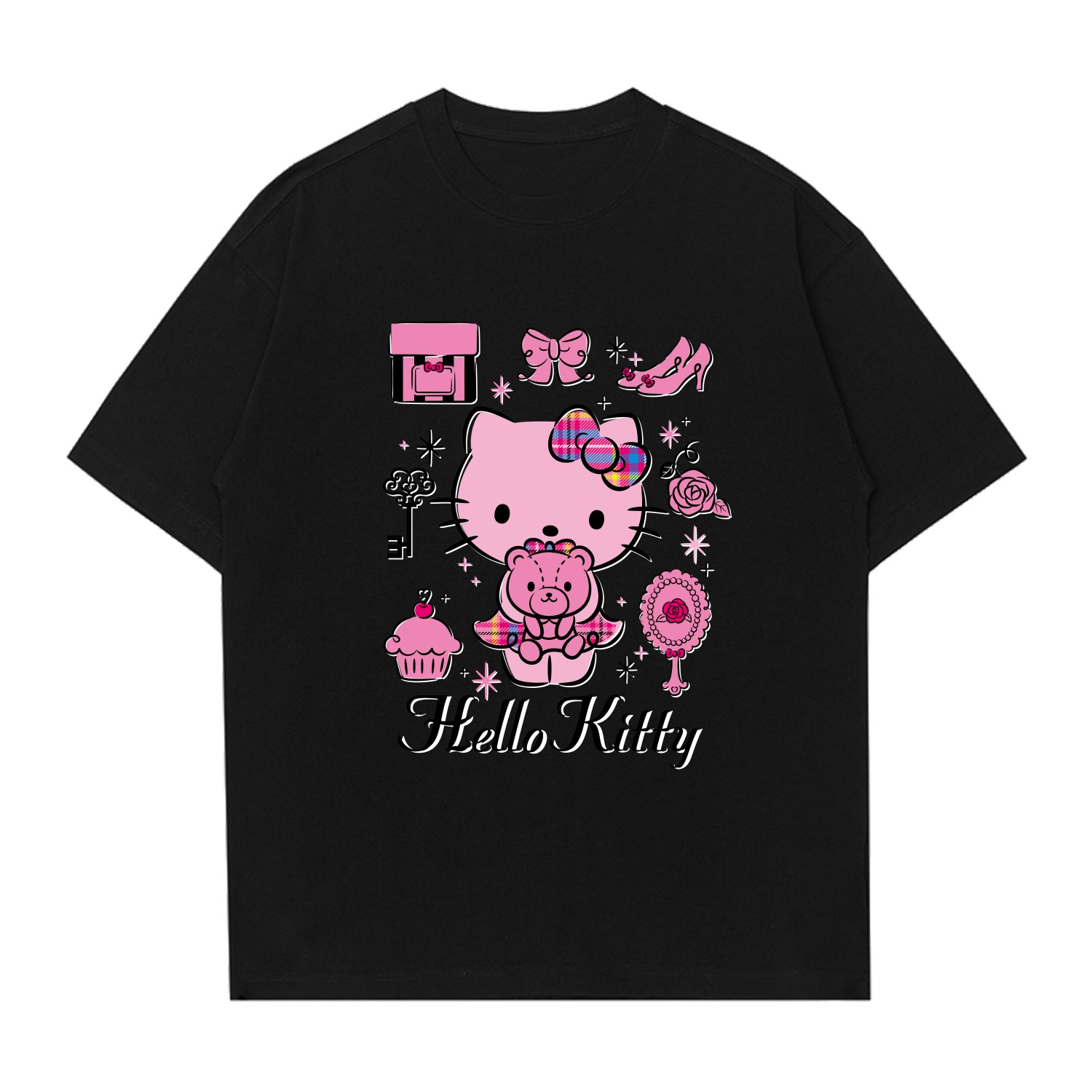 

Hello Kitty Hello Kitty 2025 летняя футболка Unisex Sanrio, черный