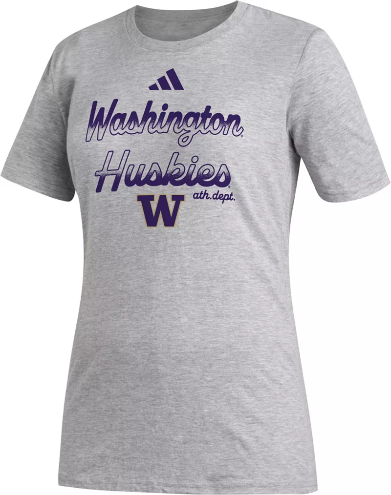 

Женская серая футболка Adidas Washington Huskies с контуром