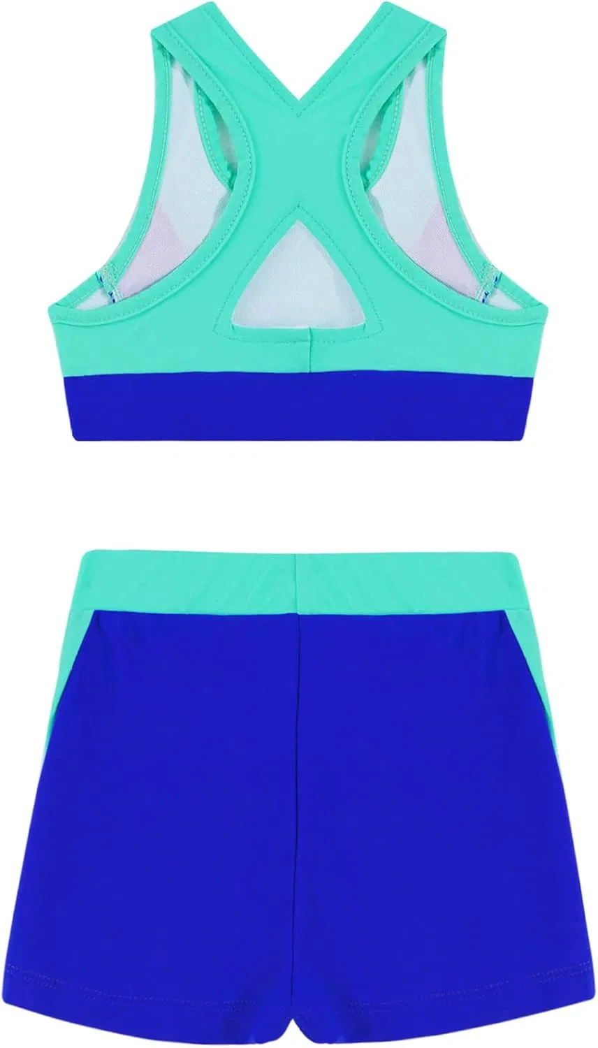 Детский спортивный комплект с пайетками Mufeng, топ и шорты, Stretchy Navy Blue — фото 4