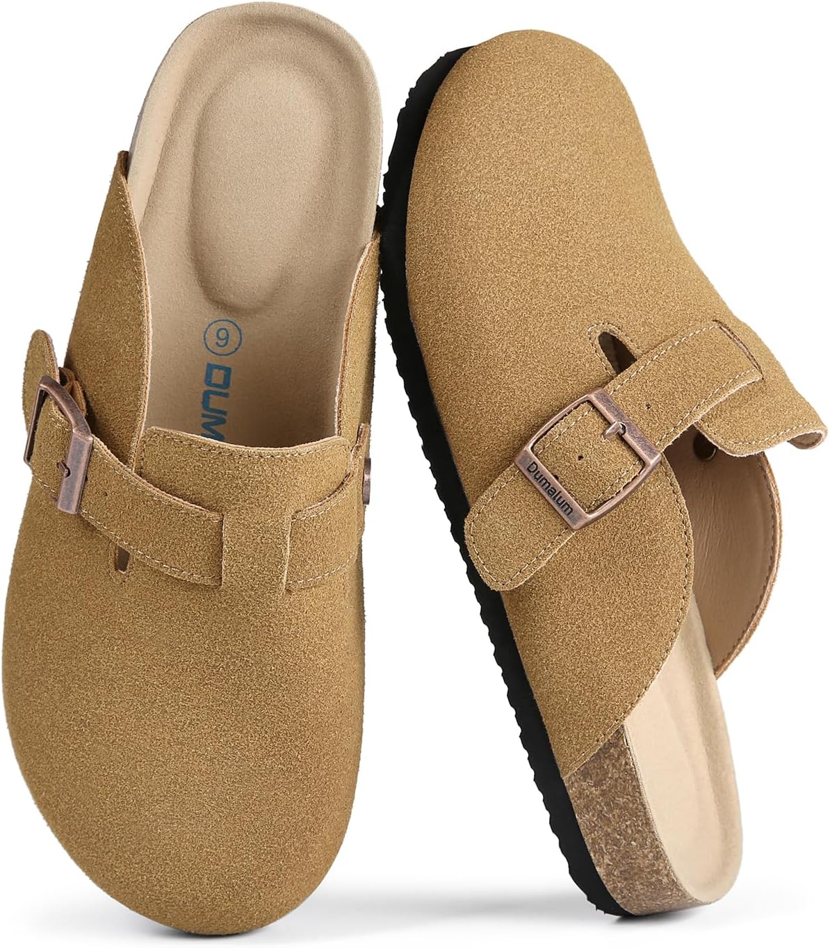

Сабо Dumalum из замши для женщин и мужчин - удобная пробковая стелька с поддержкой свода стопы - регулируемые мюли с пряжкой, сандалии без задника, унисекс, домашние тапочки, Chestnut