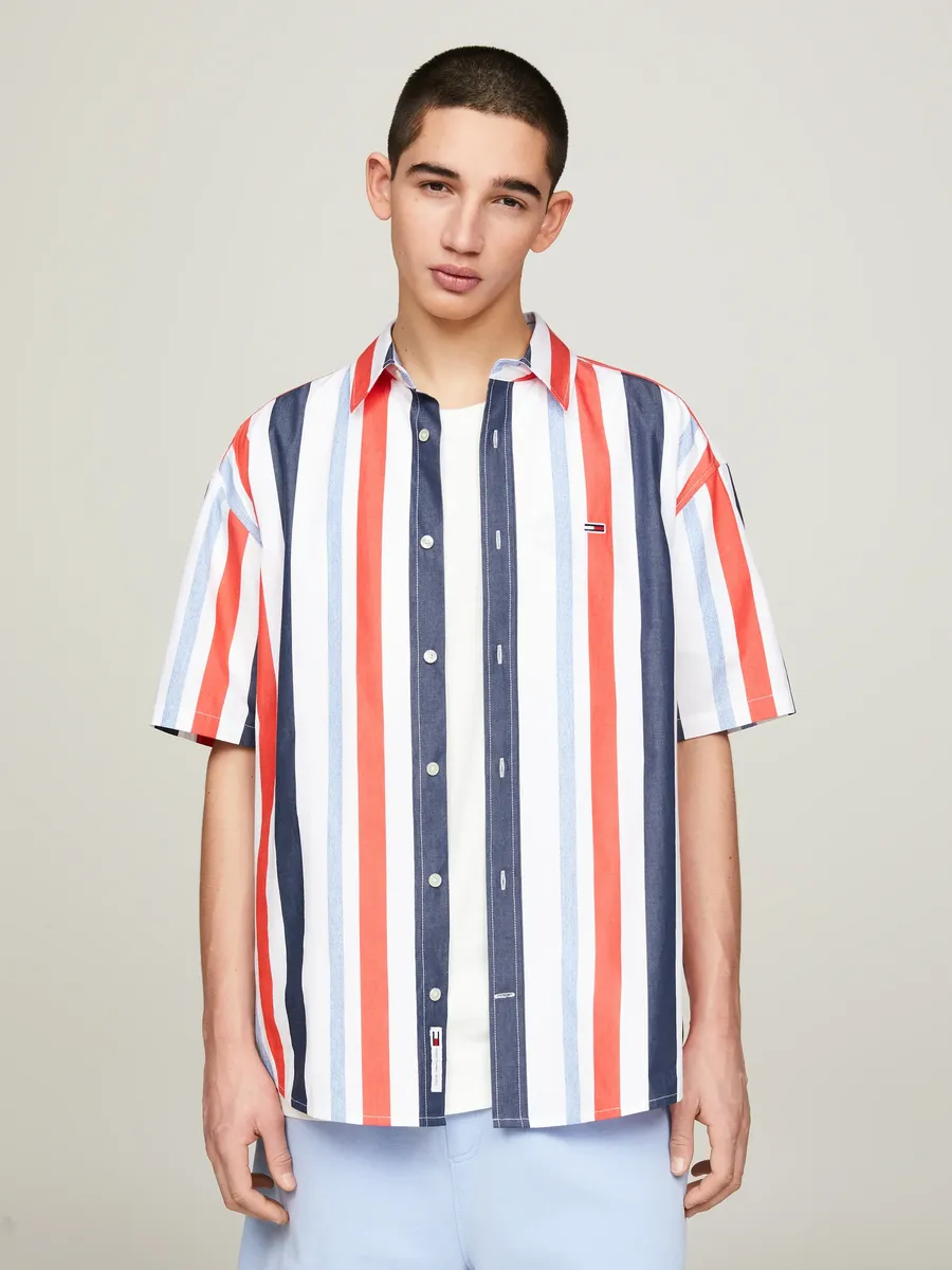 

Рубашка Tommy Jeans с короткими рукавами "TJM RLX STRIPES SHIRT", с разноцветными полосками, цвет White Stripe