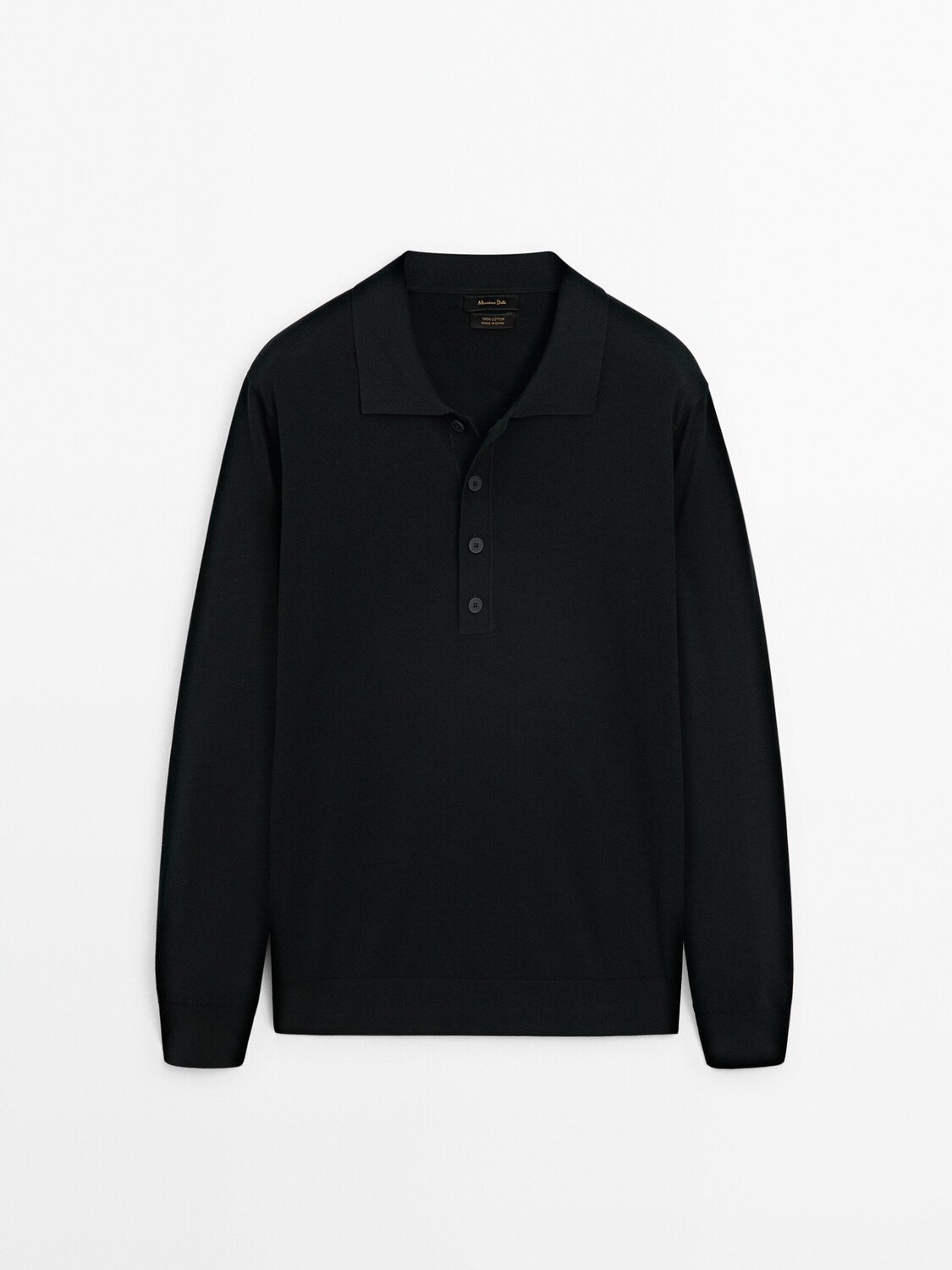 

Хлопковый вязаный свитер с воротником-поло Massimo Dutti, черный