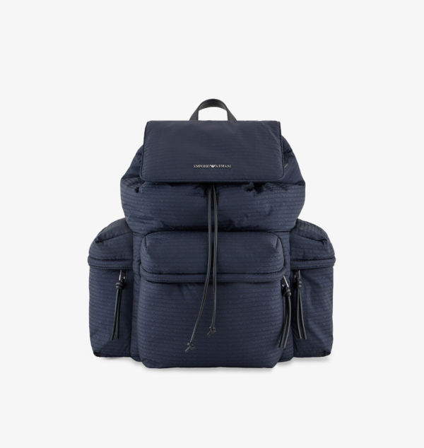

Рюкзак из жаккардовой ткани с логотипом Emporio Armani, синий