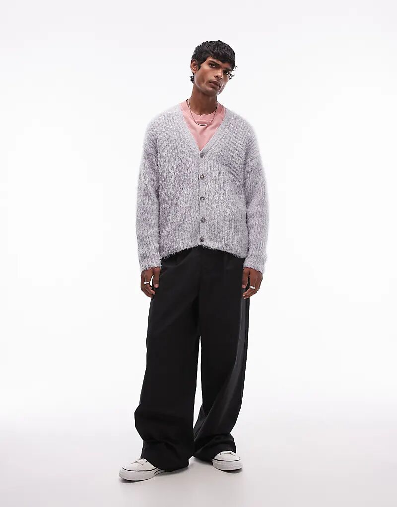 

Свободный пушистый кардиган серого меланжевого цвета Topman