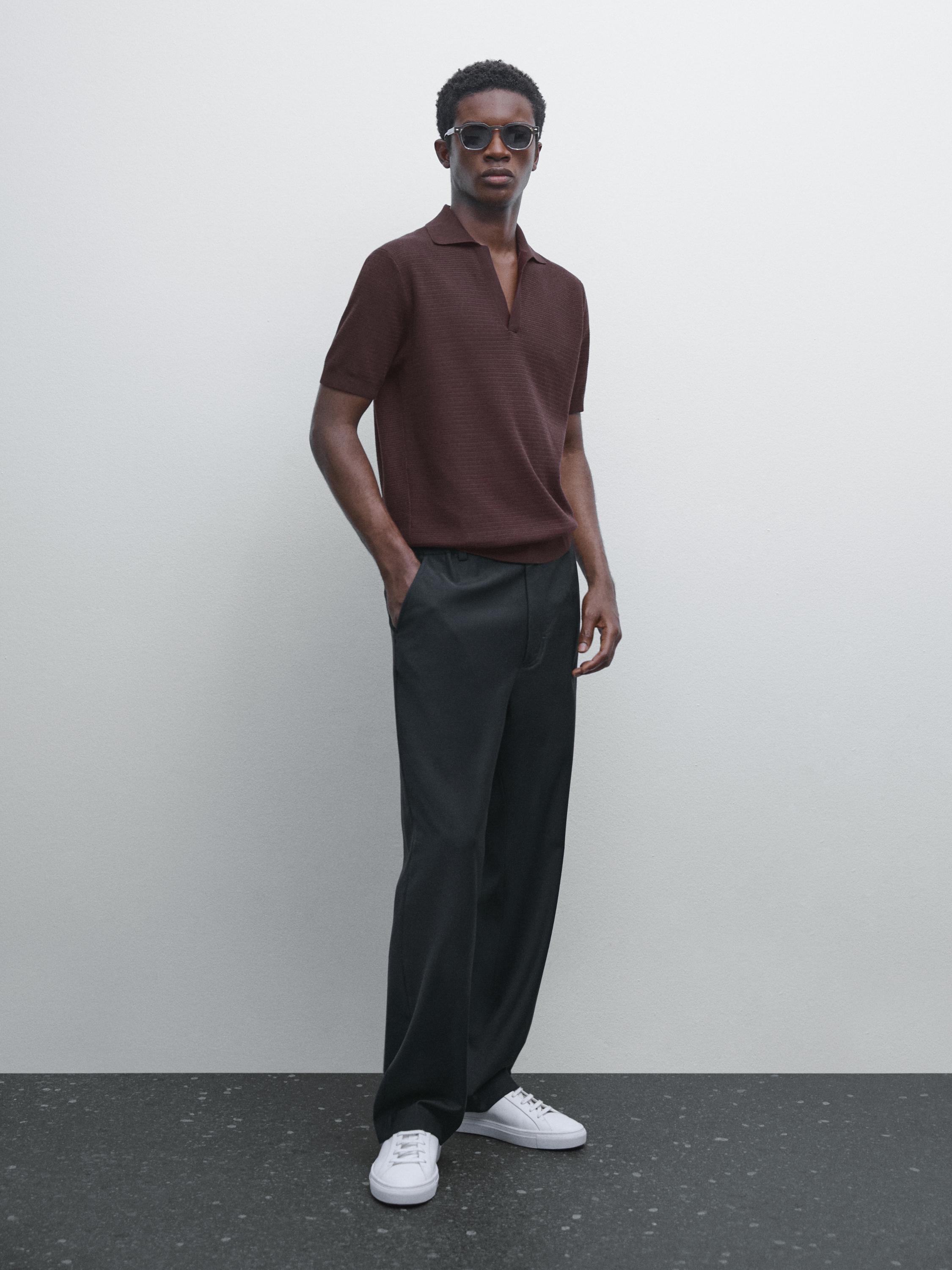 

Трикотажная рубашка-поло с V-образным вырезом Massimo Dutti, бургундия