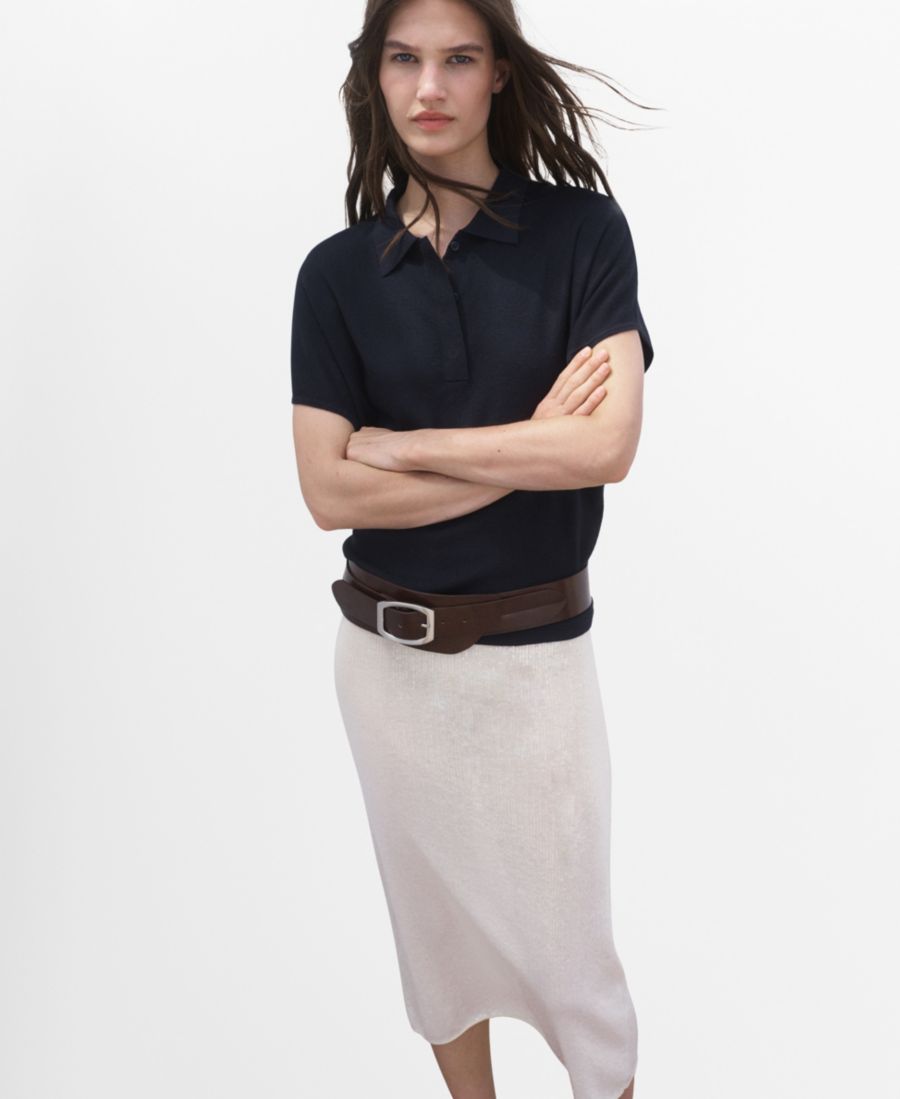 

Женский свитер с короткими рукавами и воротником-поло MANGO, Navy