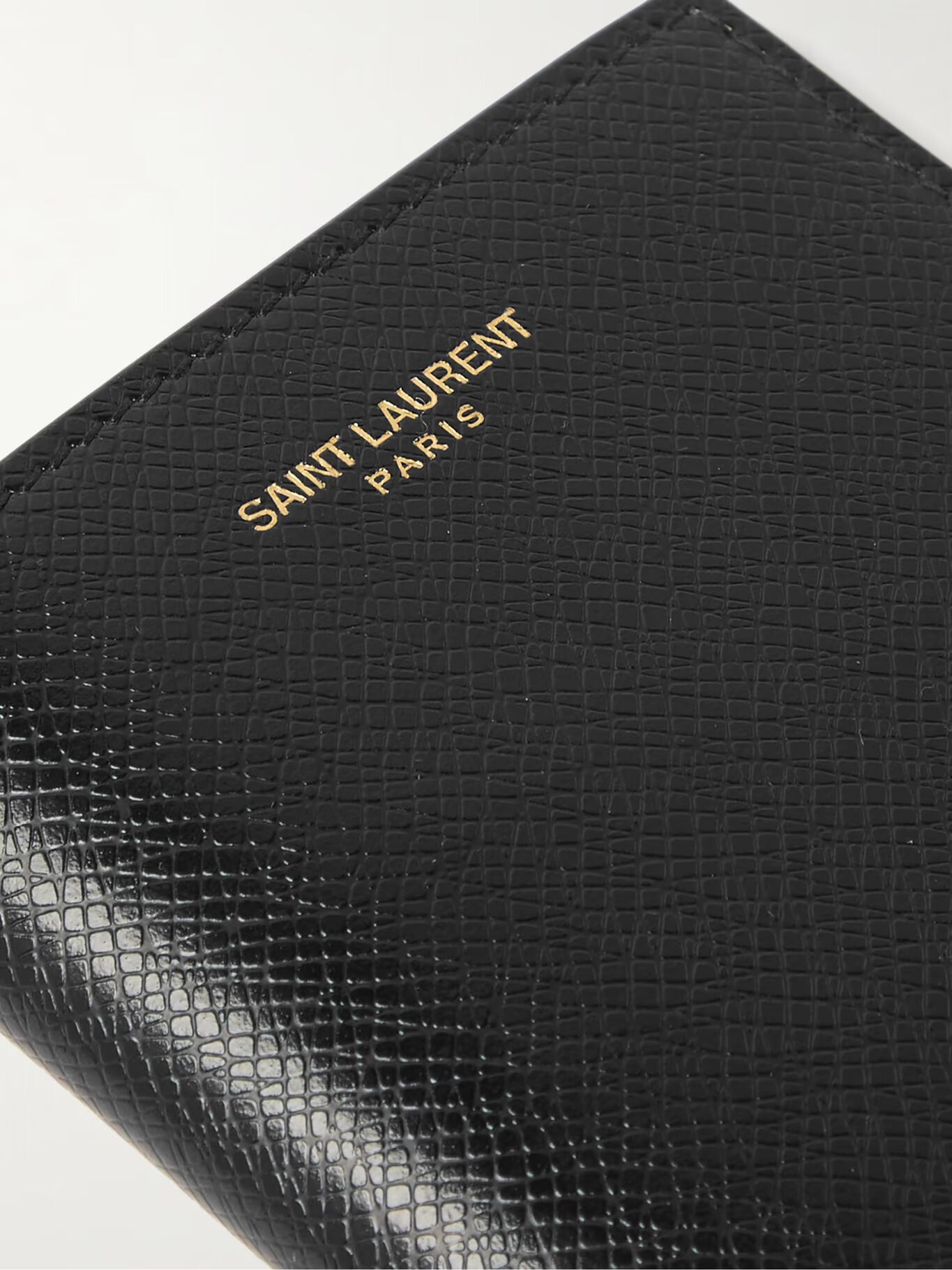 Бумажник двойного сложения из переработанной кожи с перекрестным зернением SAINT LAURENT, черный — фото 2