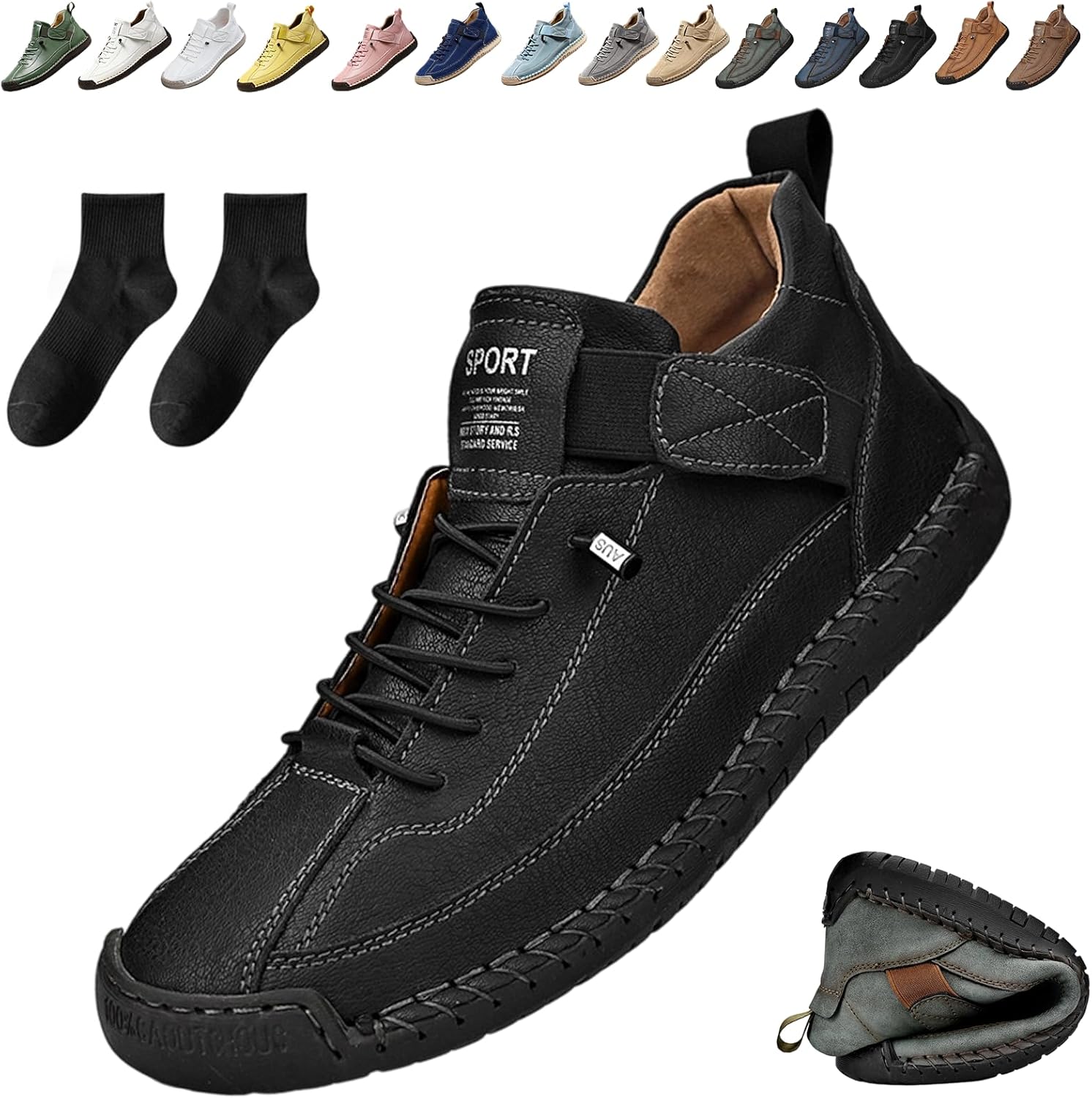 

Удобные ортопедические кроссовки Ufladi, 2026 год. Новые, унисекс, ручная работа, кожаные, удобные, с поддержкой свода стопы, черный