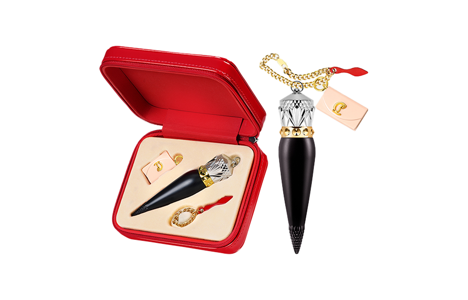 Christian Louboutin CL LUBOTING помада Queen's Baton кастомная упаковка мягкий матовый легко растушевывается матовая 005M+ короткая цепочка + розовая сумочка — фото 2
